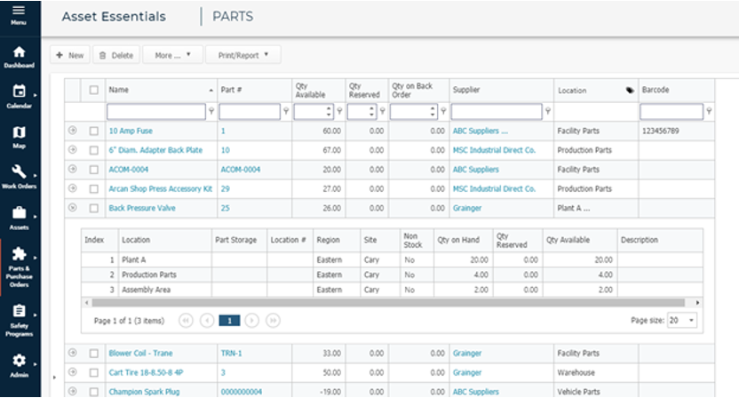 Asset Essentials Spare Part Log