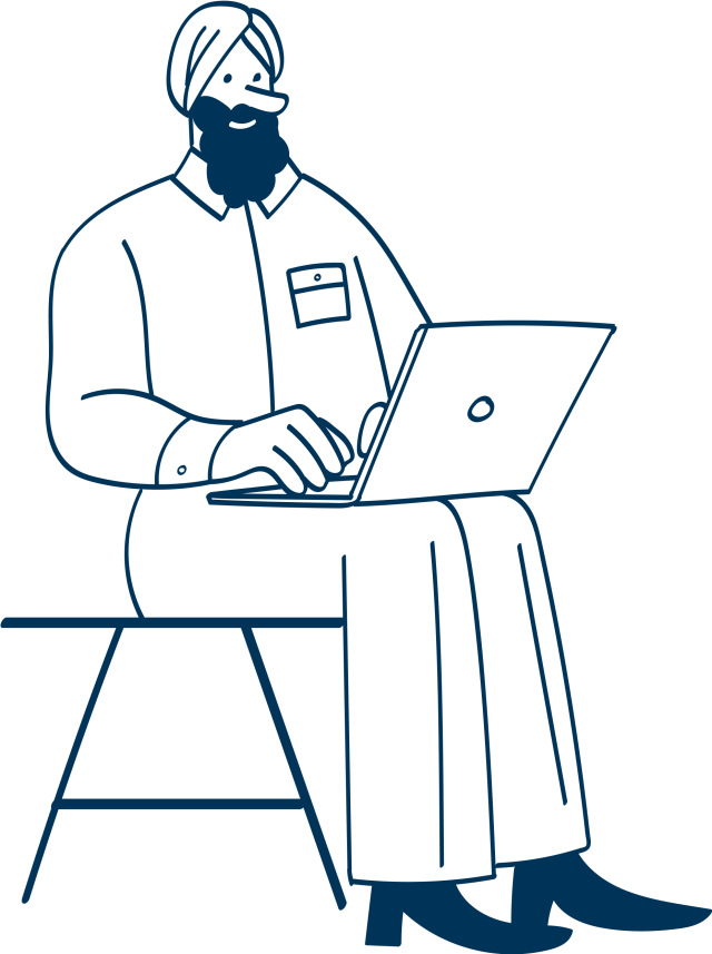 working on computer
