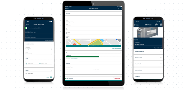 Screenshot of Asset Essentials screens on Tablet and Mobile Phones displaying how product is mobile ready