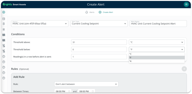 Screenshot of how Smart Assets can reduce downtime through customized threshold-based alerts on Smart Assets sensor data