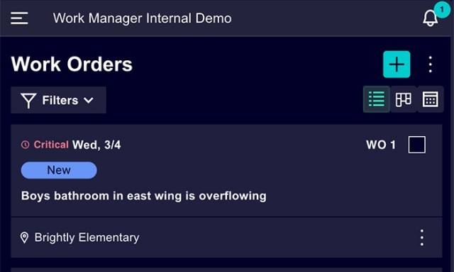 Work Manager Work Order Screen