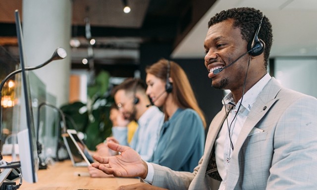 Support center helping customers