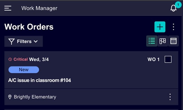 Work Manager Work Order Screen